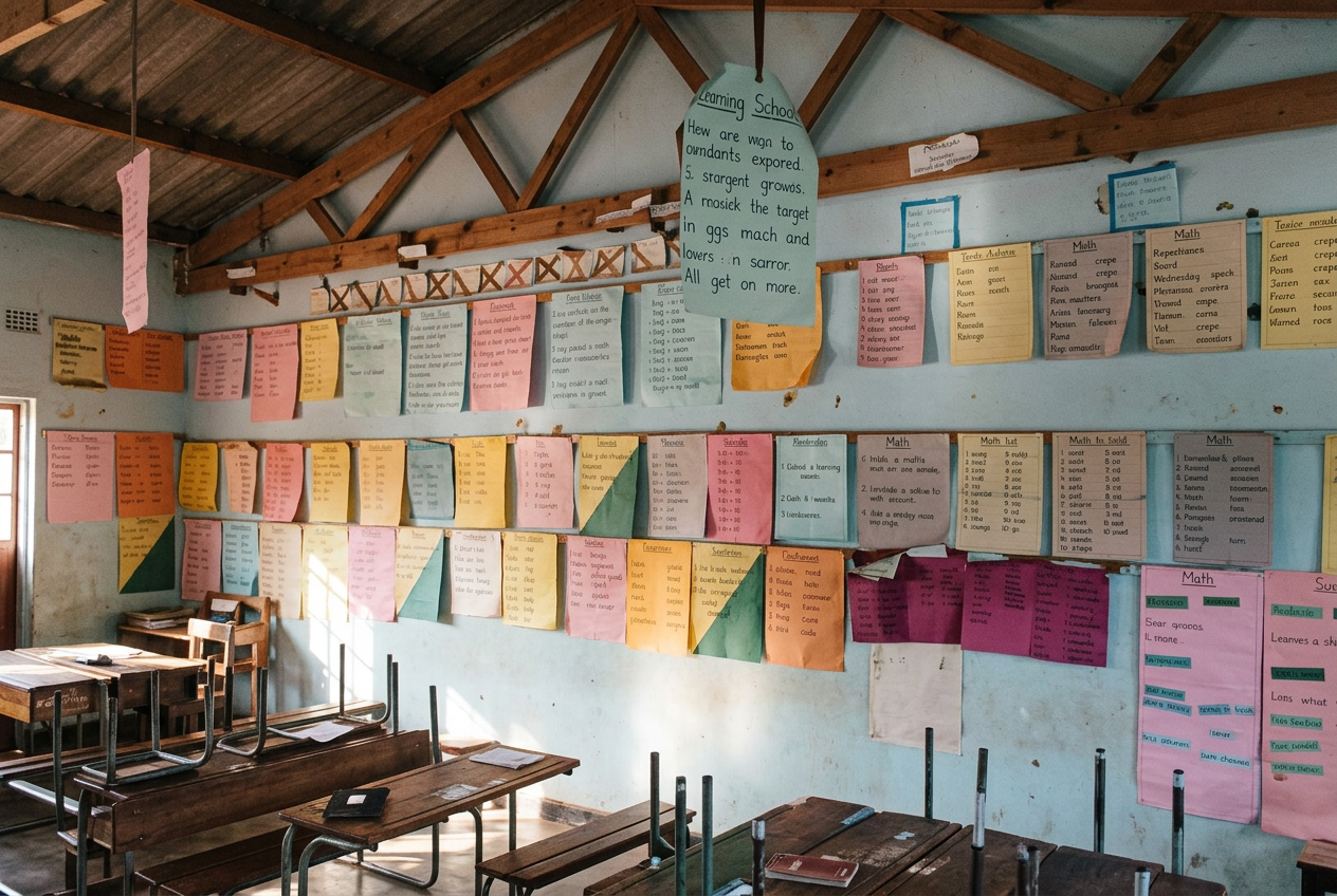 Classroom interior with learning materials at Chaedza Primary School