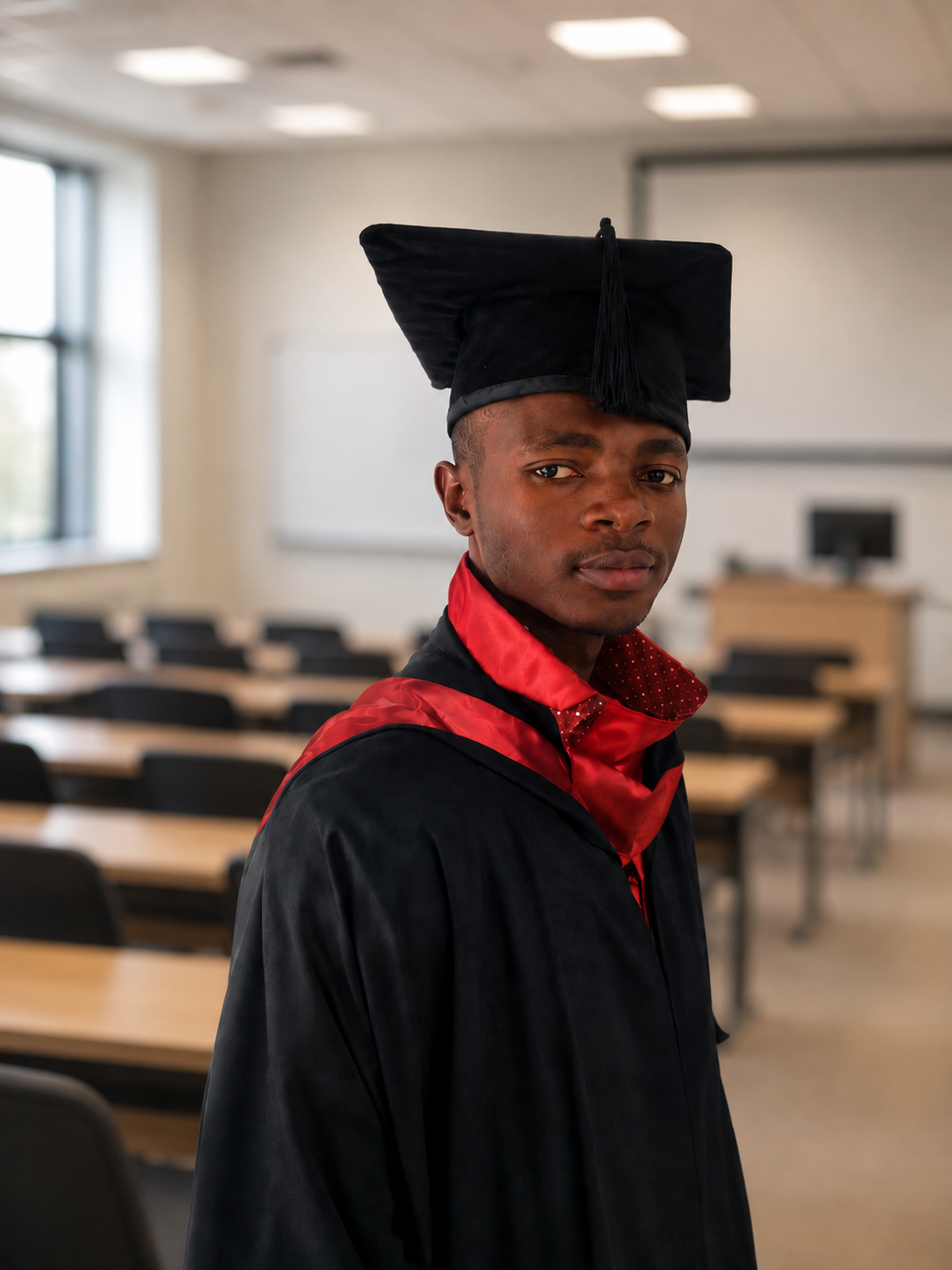 Trevor Enoch Mtima in graduation regalia